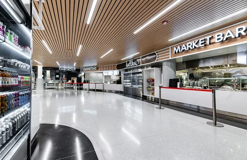Museum Kitchen view with counters and cases