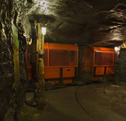 Coal mine carts in the tunnel