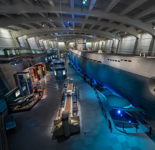 View from above of U-505 Submarine and exhibit gallery