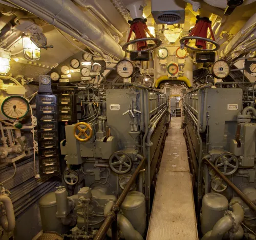 Submarine machinery in the U-505 Submarine engine room
