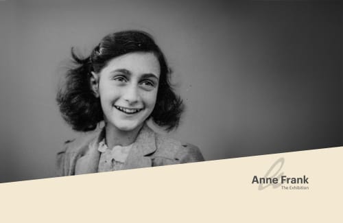 Portrait of Anne Frank with Anne Frank The Exhibition logo