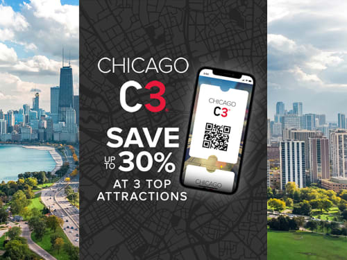 Chicago C3 logo: Save up to 30% at 3 top attractions with Chicago C3® tickets
