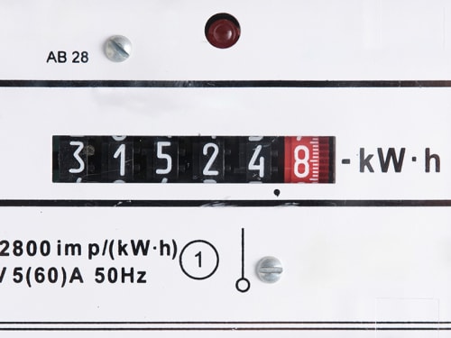Electric meter dial showing 315248 kWh used