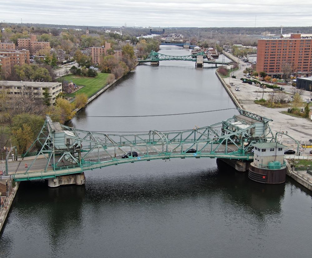 Cass Street Bridge in Joliet from a far angle.