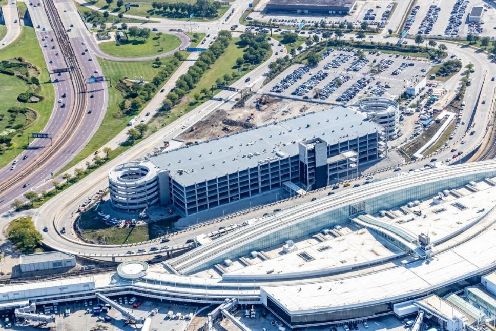 Aerial view of the finished Terminal 5 Parking deck.