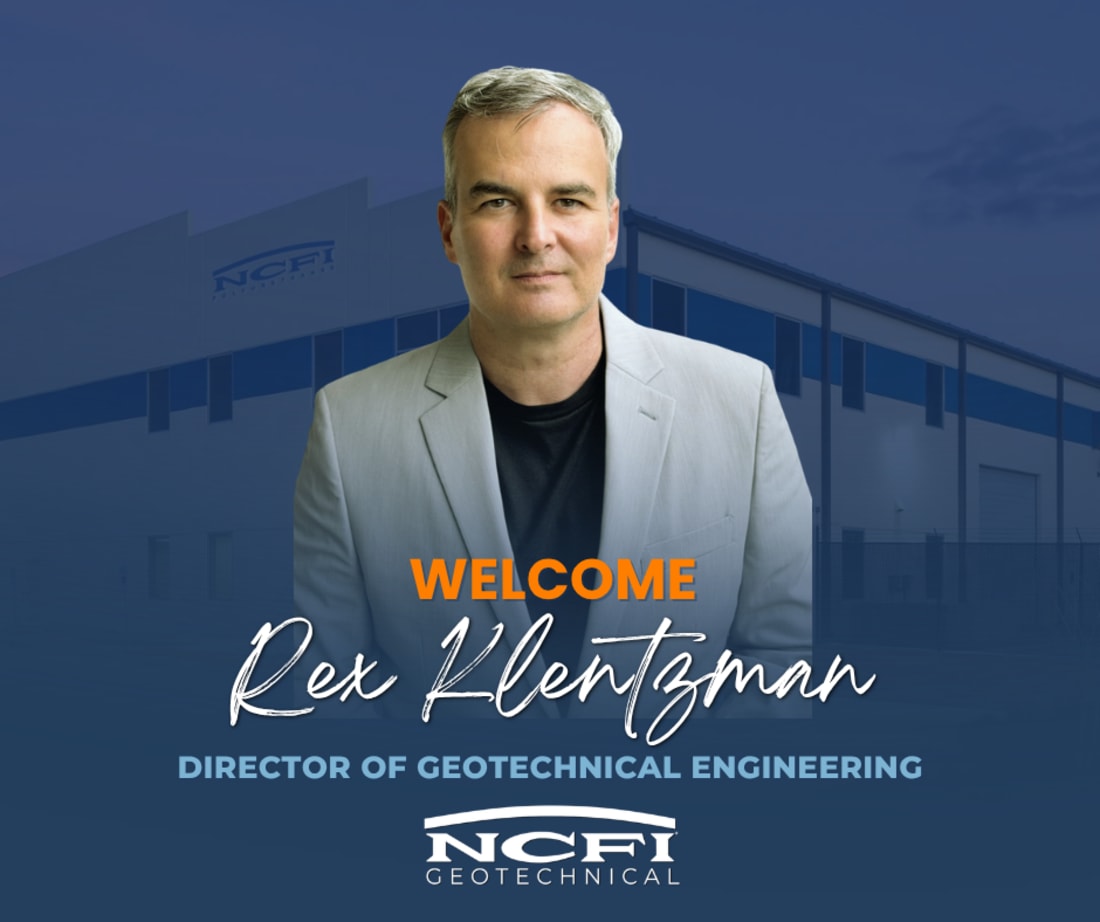 image of Rex Klentzman, P.E. Director of Geotechnical Engineering and NCFI Geotechnical logo. The graphic says, "welcome"