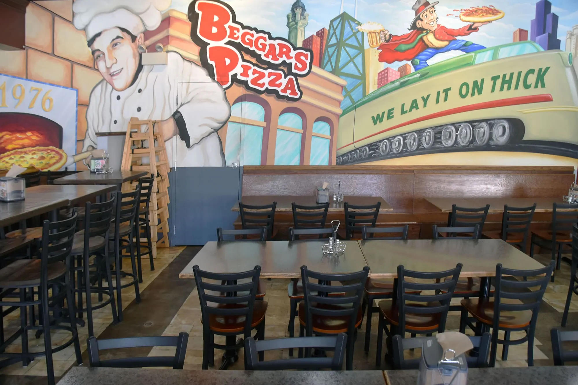 Interior of Beggars Pizza in Chicago's West Loop