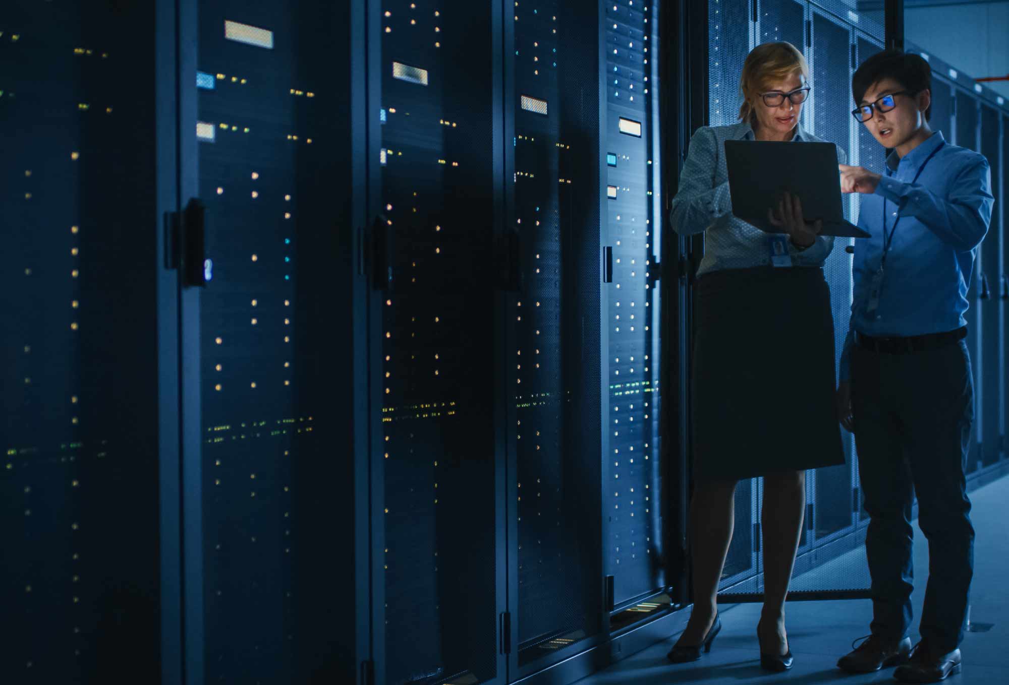 people working in server room