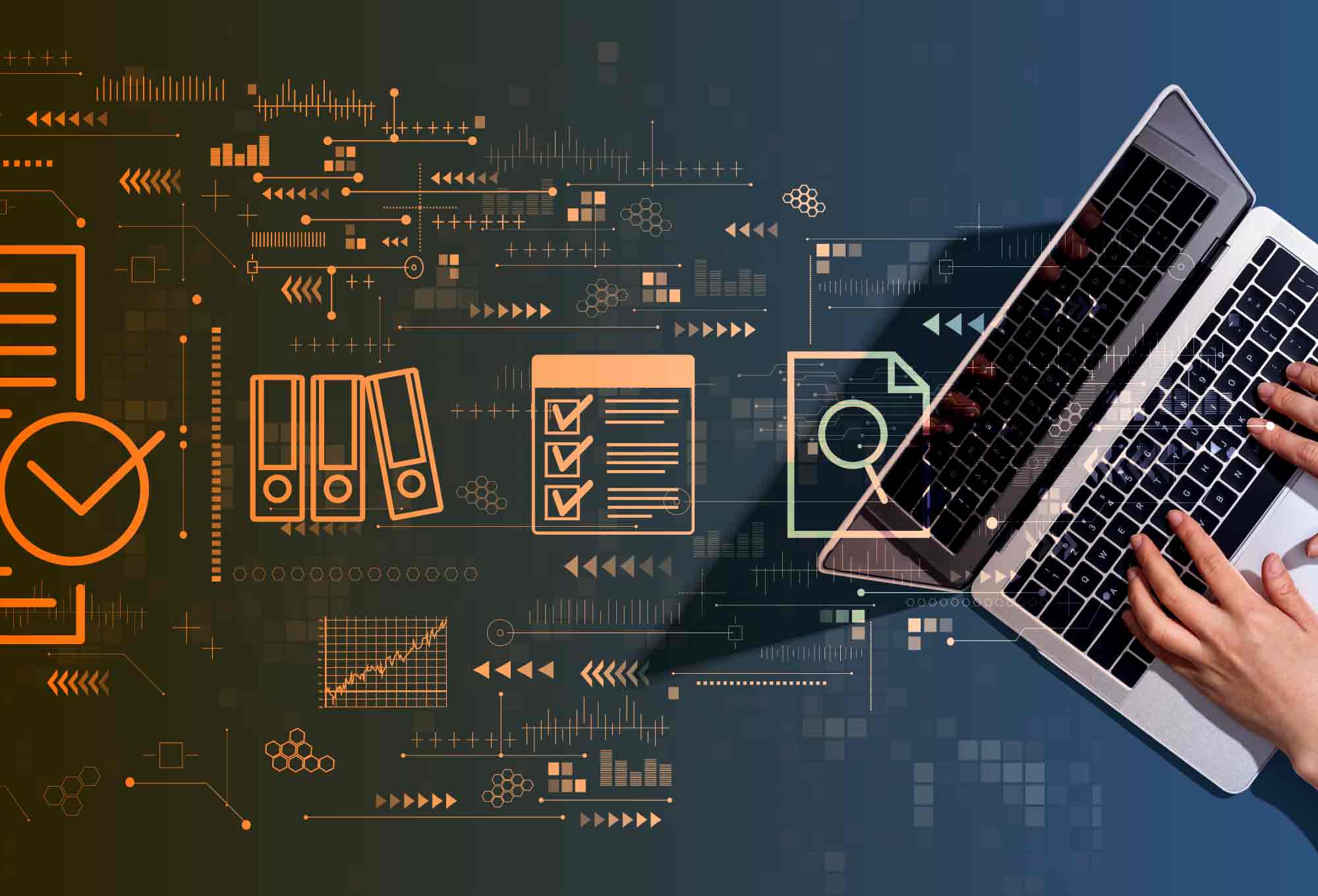 Top-down picture of someone using a laptop | What Is SOX 404 Compliance and How Can You Achieve It?