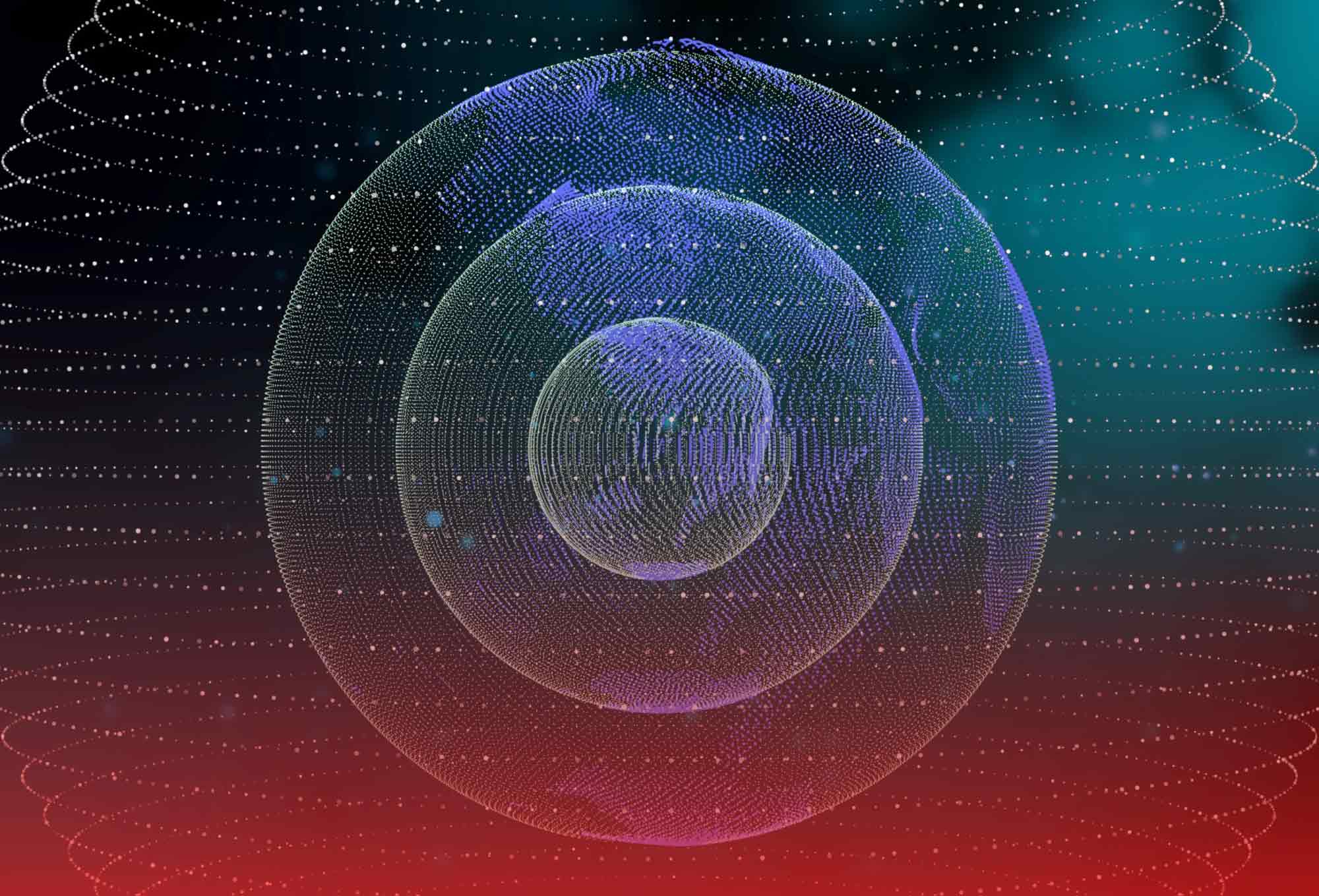 digital circles on red and blue background