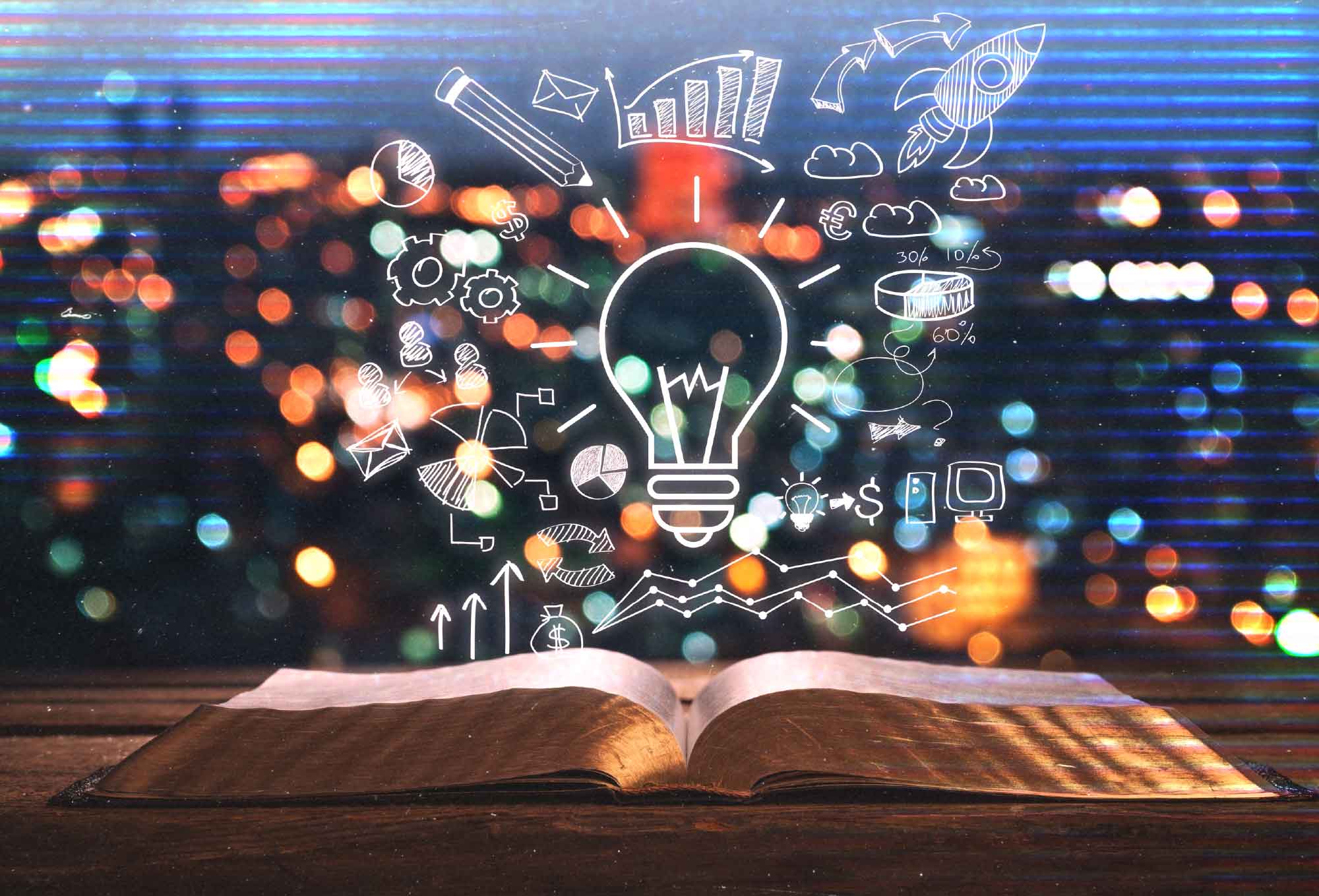 a lightbulb on a city background