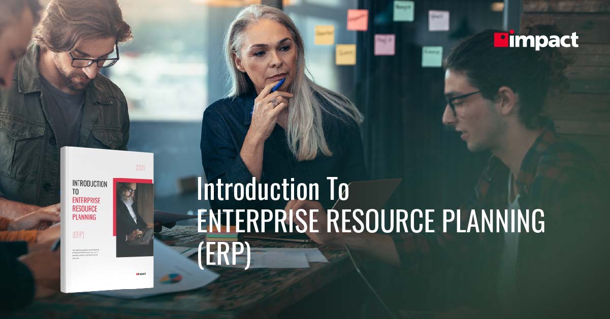 3 people in meeting. Text "Introduction to Enterprise Resource Planning"