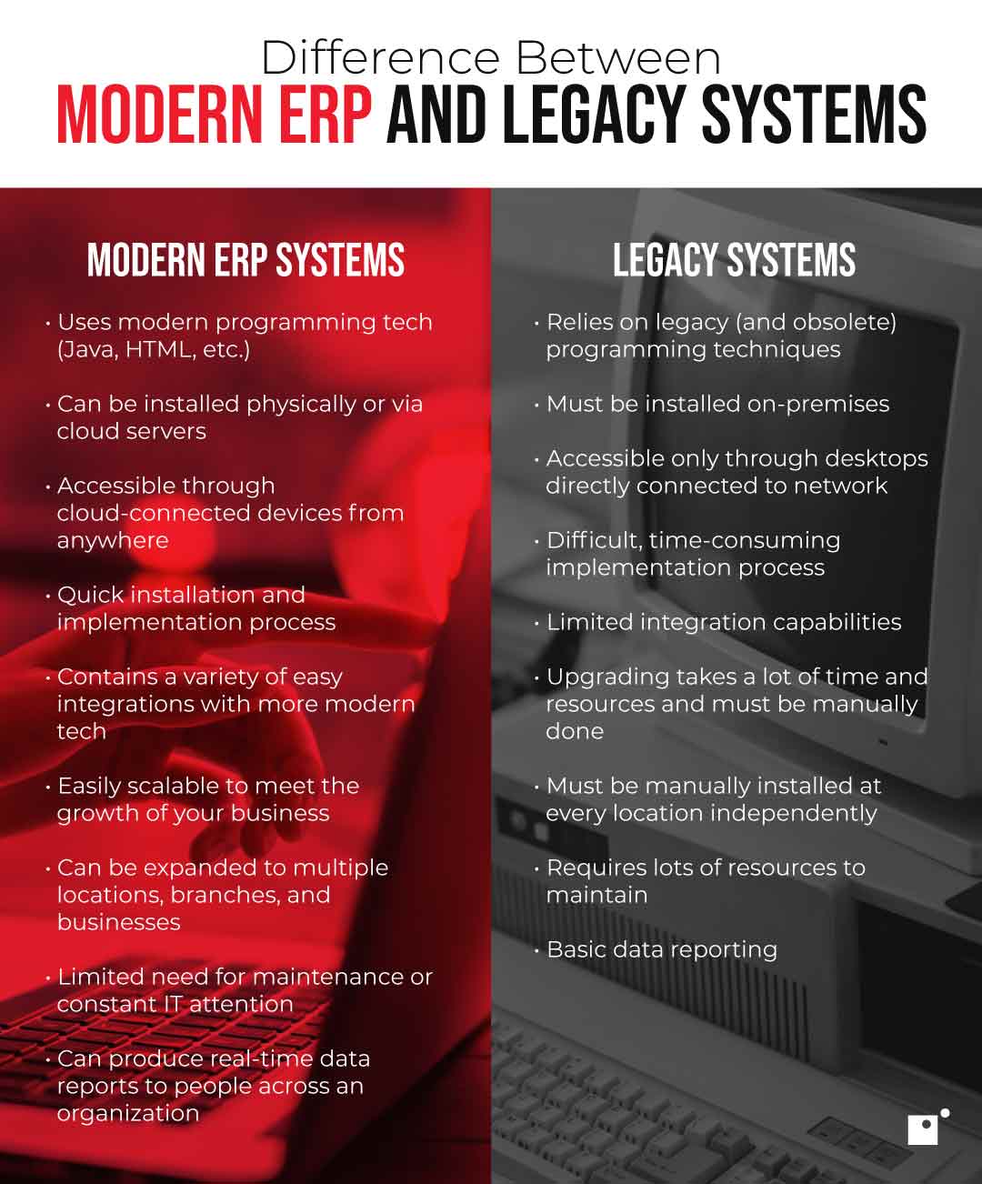 difference between modern ERP and Legacy systems