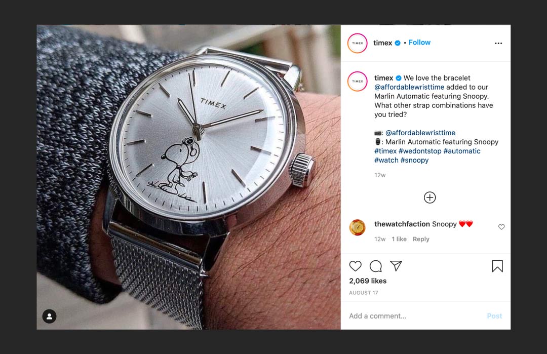 instagram post showing a picture of a watch