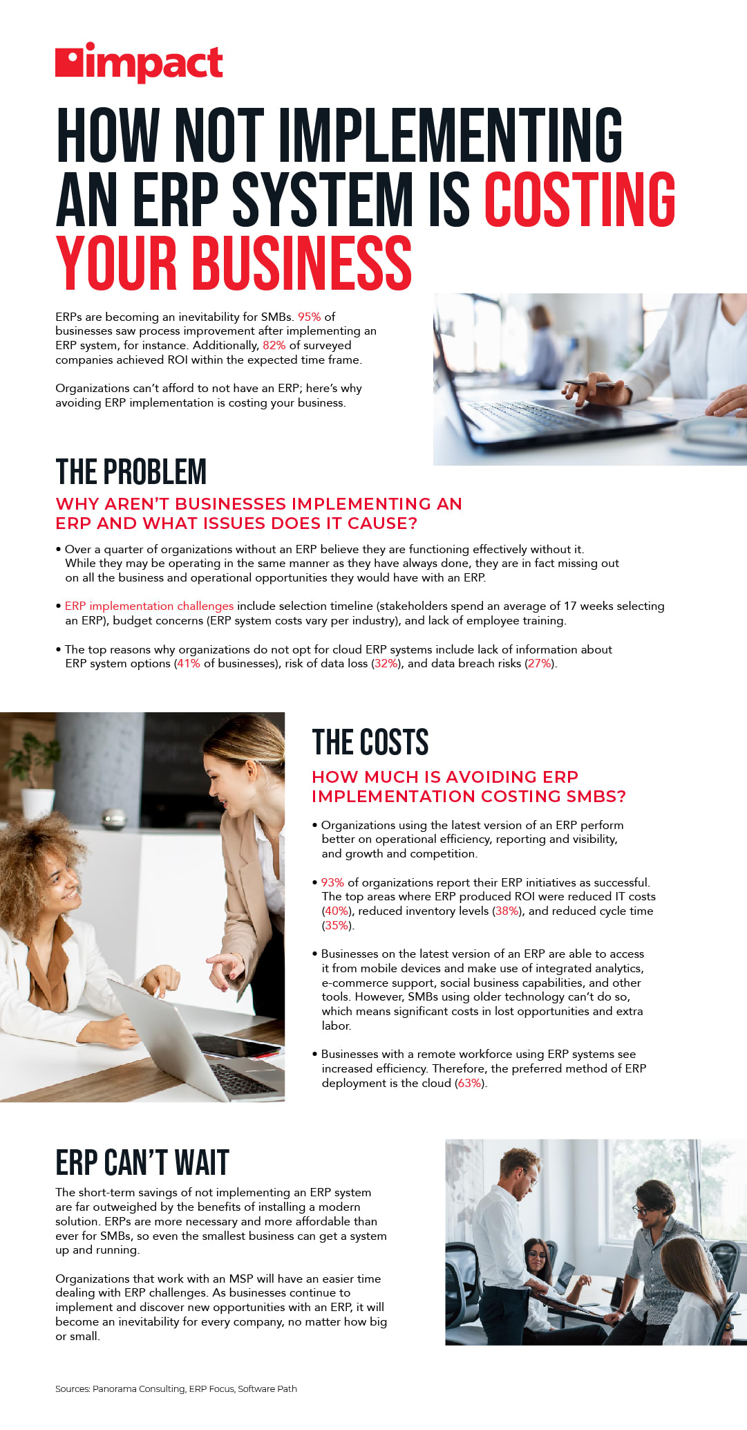 How Not Implementing an ERP System Is Costing Your Business Infographic. 95% of businesses saw process improvement after implementing an ERP system. Other statistics included. | Impact Networking