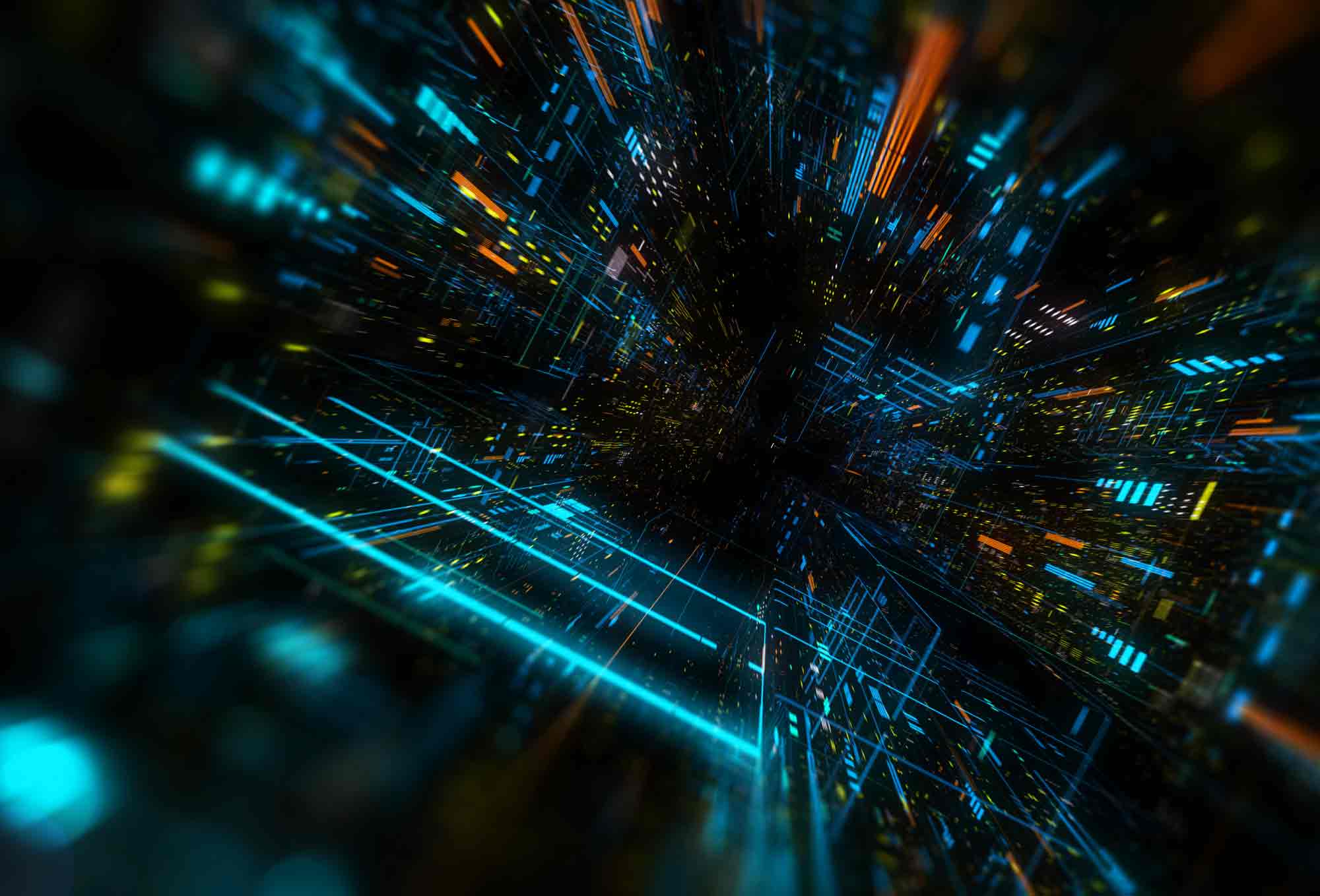 night time buildings light up looking from the ground up