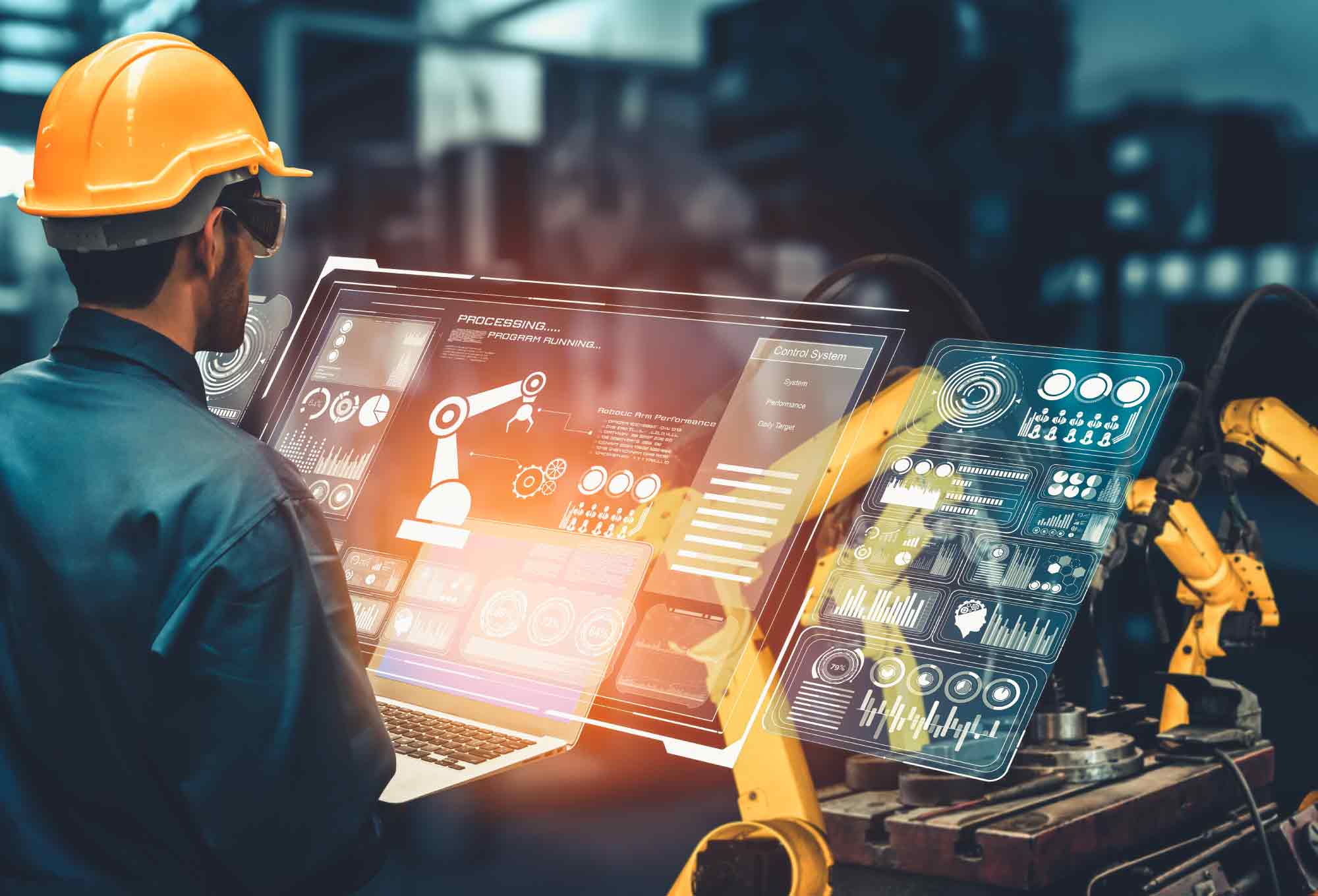 construction man operating a computer crane