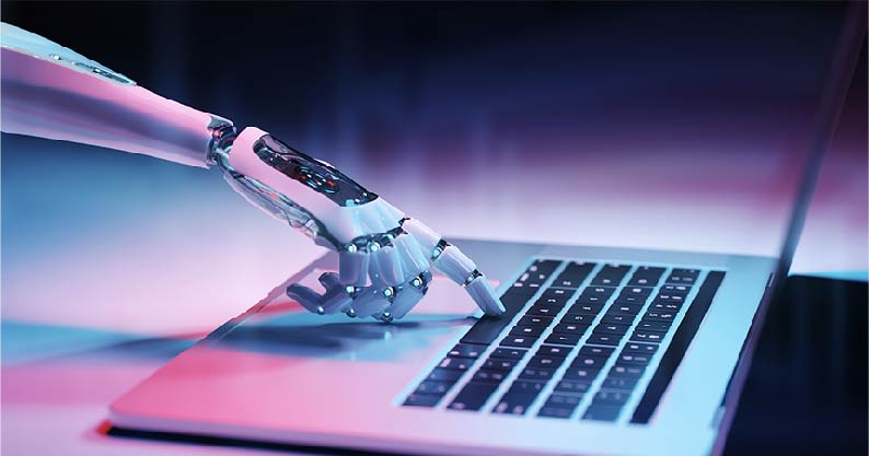 a robot using a laptop