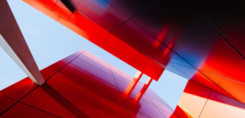 Looking upward through geometrical skyscrapers