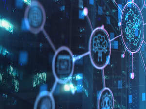 A smartscreen with a matrix of icons out of focus and one gear icon in focus