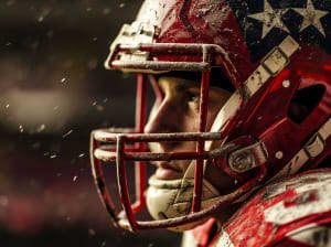 Close up of a vintage football helmet