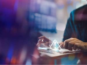 A person working on a floating keyboard with a translucent screen display 