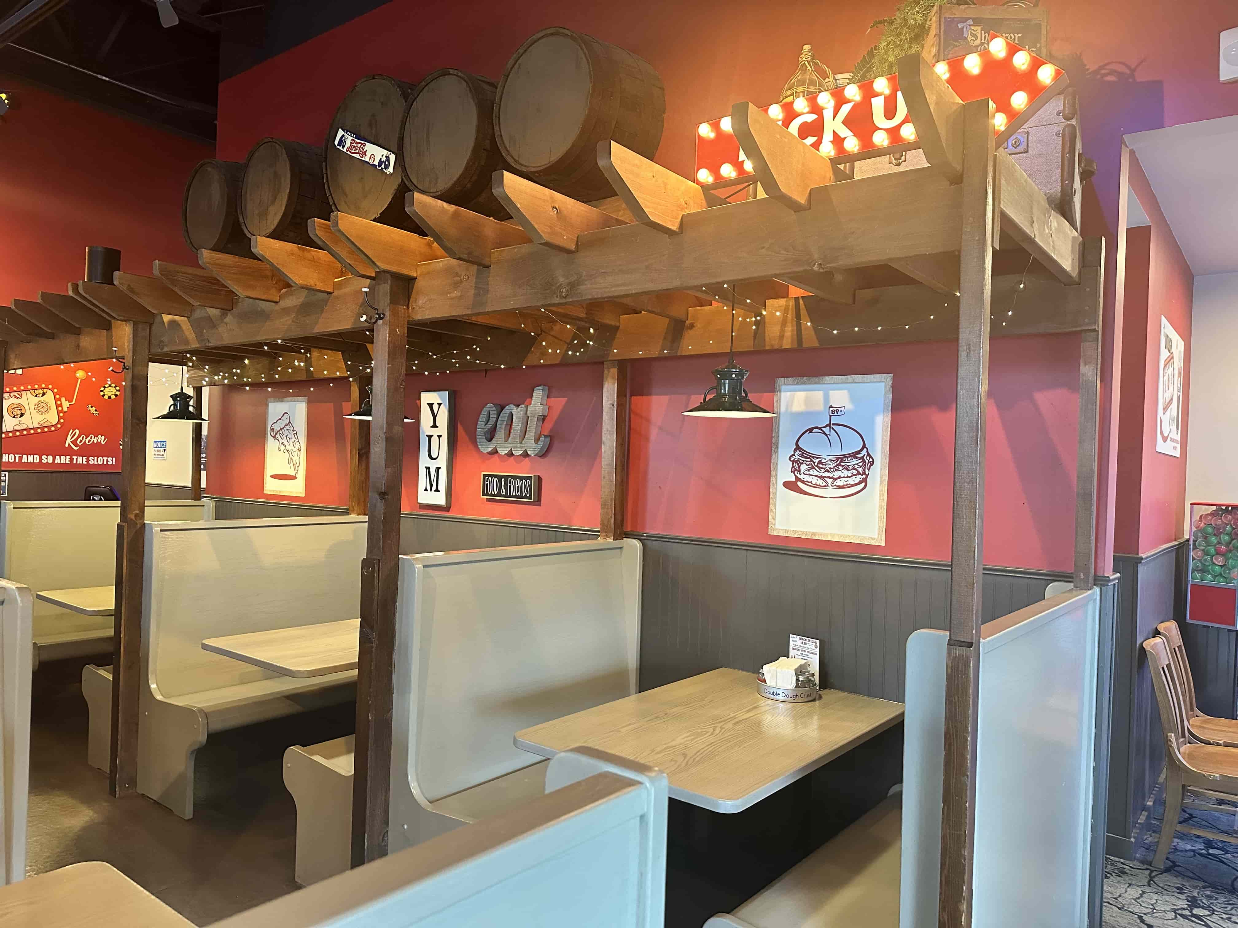 Additional interior seating at Beggars Pizza in Orland Park