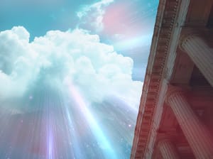 Rays of sunshine pillowing through clouds