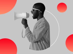 A silhouette of a man shouting into a megaphone 