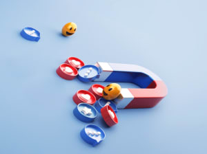 A magnet and a series of tokens on a table