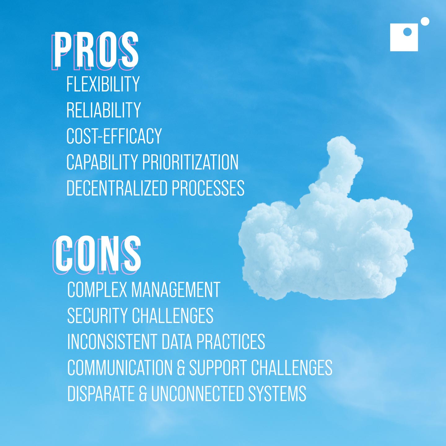 A thumbs up and thumbs down in clouds | pros and cons of multi-cloud