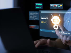 A person pressing a button to enable AI on a virtual display