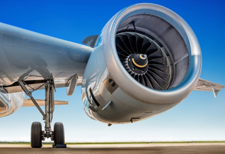 Close up on a plane engine