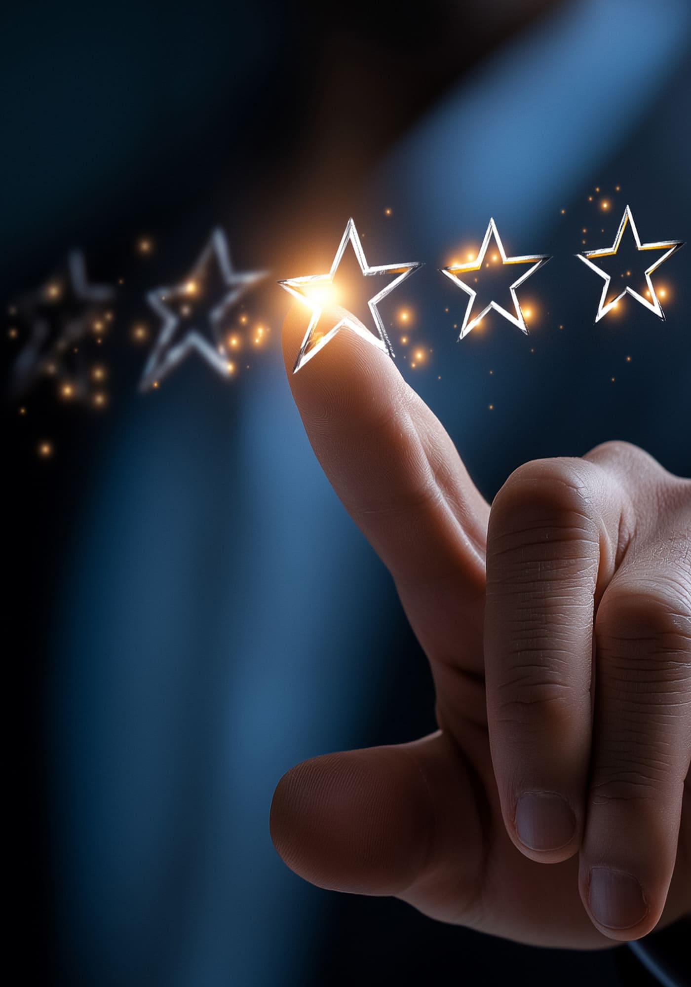 A finger tapping a star on 5 stars