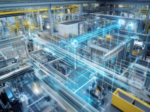 A manufacturing floor with digital light beams