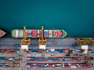 An overhead picture of a shipping yard