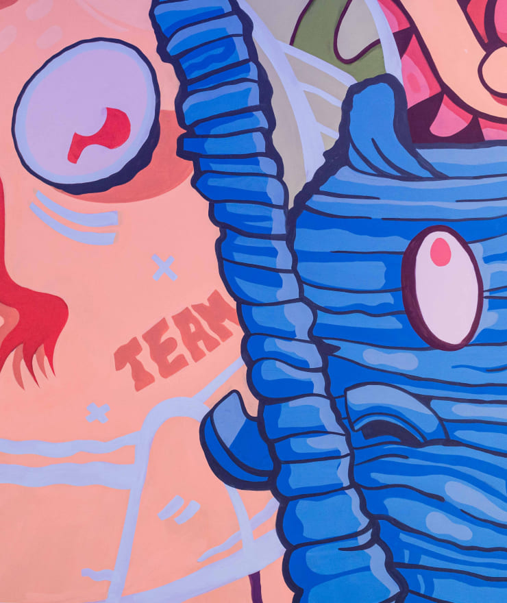 cartoon characters in large colorful mural