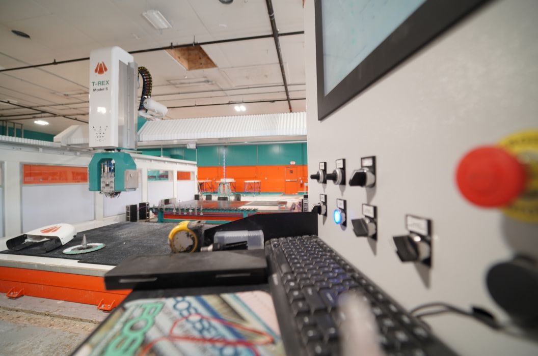 control panel to maneuver poseidon machine at Atlantis granite and quartz fabrication shop 